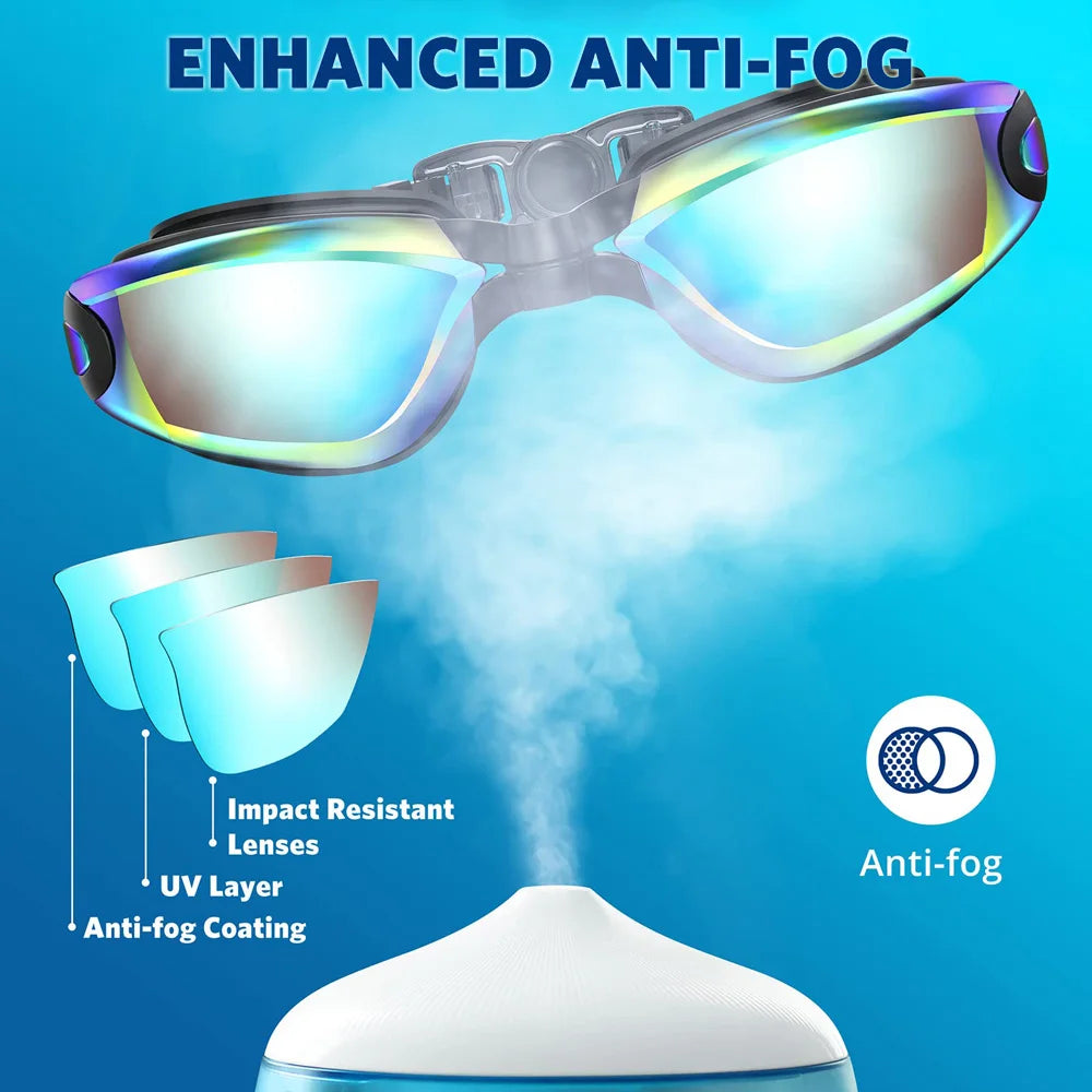 Swimming Goggles Professional Waterproof Swim Eyewear Glasses Anti-Fog 100% UV Protection